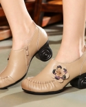 מתקפל פרח עור אמיתי משאבות נשיות 2022 אביב רטרו נעלי עקב לנשים סתיו רך בעבודת יד פלורה משרדית