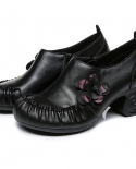 Zapatos de tacón alto Retro de primavera 2022 para mujer, zapatos de tacón alto de piel auténtica con flores plegables para muje