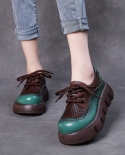 سيدة مضخات النساء أحذية مختلطة الألوان ريترو جلد طبيعي الدانتيل يصل منصة كعوب الأحذية 2022 جديد موجز اليدوية Ladi