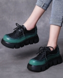 Sapatos Femininos Sapatos Femininos Cores Mistas Retro Couro Genuíno Salto Plataforma com Laço Calçado 2022 Novo Conciso Ladi Fe