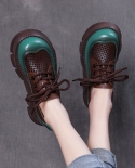 ליידי משאבות נעלי נשים צבעים מעורבים רטרו עור אמיתי נעלי עקב שרוכי פלטפורמה 2022 חדש תמציתי בעבודת יד לאדי