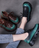 Zapatos de tacón para mujer, zapatos de tacón de plataforma con cordones de cuero genuino Retro de colores mezclados, calzado nu