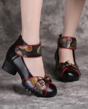 אביב 2022 נשים נעלי עור אמיתי בסגנון לאומי סוליות רכות בגיל העמידה נעלי ריקוד אמא גברת רטרו פרחוני dre