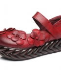 Zapatos de tacón alto de otoño para mujer, zapatos de cuña con flores para mujer, zapatos de plataforma de cuero genuino, correa
