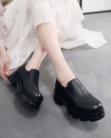 Fashion Thick Bottom Women Shoes 2022 Spring Slip On Genuine Leather Wedges Platform Loafers Female Casual Shoes Black F