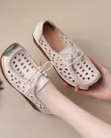Sapatos de verão femininos ocos e respiráveis ​​​​femininos feitos à mão vintage couro genuíno cunhas sapatos casuais sapatos ca