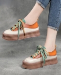 Zapatos de cuero genuino para mujer, calzado con cordones de colores mezclados para mujer, nueva primavera 2022, plataforma de o
