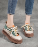 Zapatos de cuero genuino para mujer, calzado con cordones de colores mezclados para mujer, nueva primavera 2022, plataforma de o