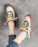 Female Genuine Leather Shoes Mixed Colors Women Lace Up Footwear 2022 New Spring Comfortable Concise Leisure Platform Sn