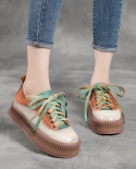 أحذية جلدية أصلية للإناث بألوان مختلطة أحذية نسائية برباط أحذية 2022 ربيع جديد مريح ومنصة ترفيهية موجزة Sn