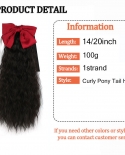 Synthetic Long Curly Bowknot Wavy Clip In Ponytail Hair Extensions Wrap Around Tie Fake Natural Hairpiece For Women Blac