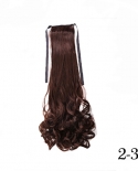 Synthetic Long Curly Bowknot Wavy Clip In Ponytail Hair Extensions Wrap Around Tie Fake Natural Hairpiece For Women Blac