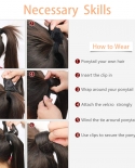 Synthetic Long Hollywood Wave Ponytail Extension Wrap Around Ponytail Clip In Hair Extensions For Women Black Blonde Red