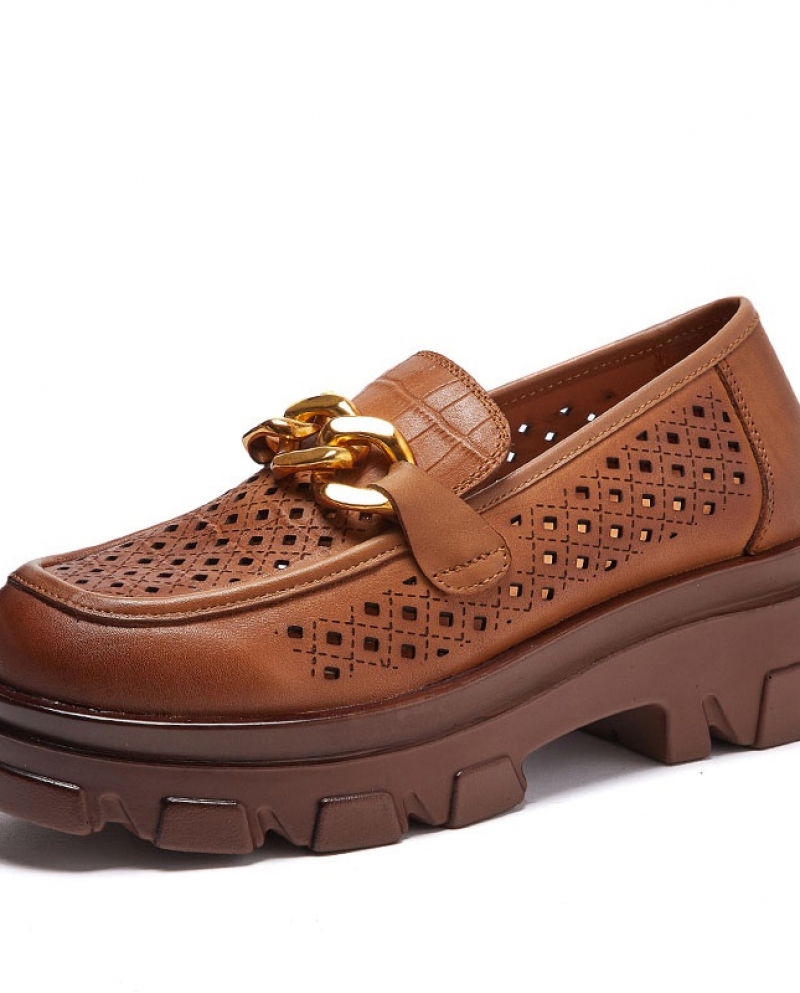 Fashion Handmade Genuine Leather Summer Shoes Women Wedges Heel Platform Footwear Ladies Slip On Breathable Hollow Casua
