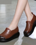 2022 Autumn Genuine Leather Shoes Woman Fashion Casual Flat Sneakers Female Comfort Elegant Wedges Pumps Shoes Zapatos D