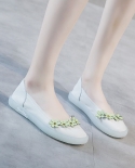 2022 Fashion Simple Solid Color Flat Shoes Women Retro Style Leather Comfortable Flower Decoration Genuine Leather Casua