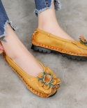 Gykaeo Women Handmade Genuine Leather Shoes Woman Folk Style Retro Soft Bottom Shoes 2022 Spring Mother Floral Comfortab