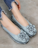 Gykaeo Women Handmade Genuine Leather Shoes Woman Folk Style Retro Soft Bottom Shoes 2022 Spring Mother Floral Comfortab