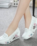 Womens Genuine Leather Wedges Shoes Nurse White Soft Bottom Slip On Pumps Ladies Casual Shoes 2022 Autumn Sewing Mother