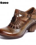 Fashion Pumps Women Shoes Retro High Heels 2022 New Spring Hook  Loop Genuine Leather Round Toe Shallow Platform Ladies