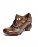 Fashion Pumps Women Shoes Retro High Heels 2022 New Spring Hook  Loop Genuine Leather Round Toe Shallow Platform Ladies