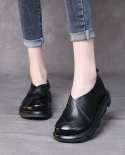 Women Flat Platform Shoes Spring Female 100 Genuine Leather Flats Thick Bottom Slip On Retro Handmade Casual Platform S