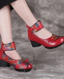 Mother Retro Soft Comfort Pumps Woman Genuine Leather Shallow Med Round Heel Office Lady Shoes Women Flower Wedding Shoe
