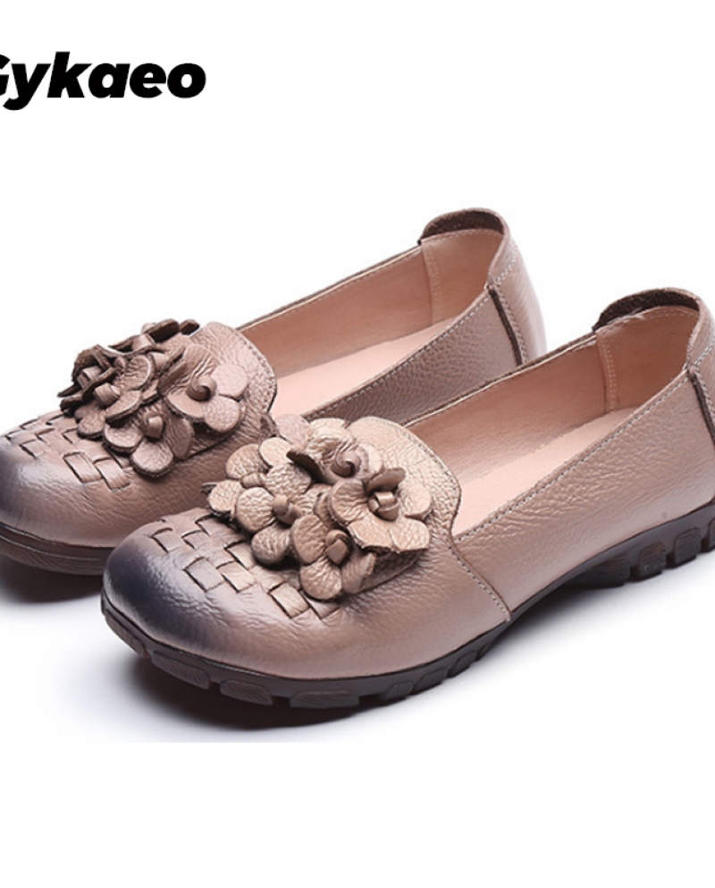 Gykaeo 2022 Spring Mom Soft Bottom Shoes Low Heels Shallow Genuine Leather Pumps Female Casual Comfortable Shoes Chaussu