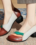 Med Heels Retro Pumps Women Shoes Genuine Leather Slip On Mixed Colors Pumps 2022 Spring Autumn Handmade Concise Ladies 