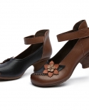 Fashion Pumps Women Shoes 2022 New Autumn Genuine Leather Hook  Loop Round Toe Retro High Heels Handmade Leisure Ladies