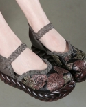 2022 Autumn Handmade Gladiator Shoes Platform Wedges Women Pumps Flower Embroidered Genuine Leather Women Casual Shoes H