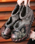 Gykaeo 2022 Summer National Style Embroidered Flower Slope Women Pumps Female Med Heels Genuine Leather Breathe Shoes Za