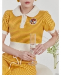 Girls Suit Summer Polo Collar High Waist Short Sleeve Knitted Top Half Skirt Two-piece Set