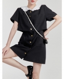 Sweet Dress Black Doll Collar Stitching Fake Two-piece Waist Skirt Summer
