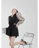 Hepburn Style Two-piece Black Contrast Color V-neck Long-sleeved Design Capable Temperament Women