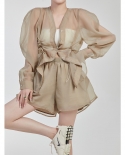 Summer Drawstring Pleated Thin Shorts Summer Two-piece Womens Suit