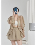 Summer Drawstring Pleated Thin Shorts Summer Two-piece Womens Suit