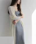 Hollow Knitted Long-sleeved Cardigan Womens New Style Mid-length Coat