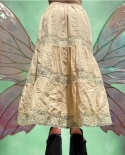 תחרה פרחונית חצאיות טלאי וינטג ארוכות נשים אביב קיץ אופנה מותן גבוה חצאיות ארוכות רפויות רחוב בגדי סקי רגיל