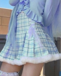 Y2k Pleated Plush Hem Skirts Women Sweet Side Zipper Tie Up Lace Decor Casual Summer Mini Skirts Streetwear Ladies A Lin