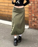 Y2k Women Long Skirts Plain Irregular Retro Style Drawstring Hems Skirts Streetwear Ladies Ankle Length Bottom Outfits
