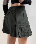 Women Fashion Wild Cargo Skirts Solid Color Metal Zipper Pocket High Waist A Line Skirts Y2k Summer Workwear Short Skirt