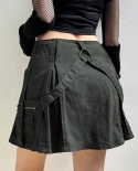 Women Fashion Wild Cargo Skirts Solid Color Metal Zipper Pocket High Waist A Line Skirts Y2k Summer Workwear Short Skirt