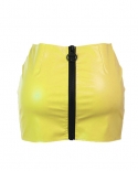 Pu Leather Pencil  Mini Skirts Women  Solid Color Low Waist Skirt With Large Zipper Party Club E Girls Summer Shiny Skir