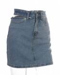  New Womens High Waist Denim Skirt Hollow Out Button Zipper Mini Skirt Ladies  Streetwear Summer Female Night Club Wear