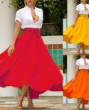 Hot Fashion Womens Vintage High Waist Skirts Ladies Maxi Solid Bandage Pleated Long Skirts Cocktail Party Summer A Line