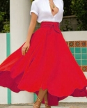 Hot Fashion Womens Vintage High Waist Skirts Ladies Maxi Solid Bandage Pleated Long Skirts Cocktail Party Summer A Line
