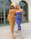 Y2k Striped Slit Tube Dress Sleeveless Strapless Bodycon Long Dress Casual  Summer Dresses Female