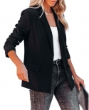 Womens Autumn Suit Jacket Long Sleeves Flap Pockets Solid Color Winter Lapel Single Breasted Office Work Cardigan Blaze