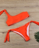 Z Lai  New Bikini Women Swimwear Solid Color Bikinis Set One Shoulder Bandage Pushed Up Paded Swimsuits Female Beach Wea